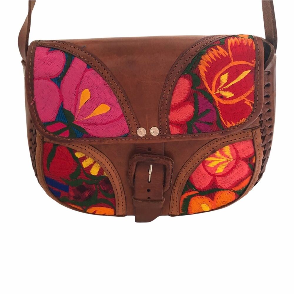 Handmade Floral Embroidered Leather Crossbody Bag - Picture 6 of 11